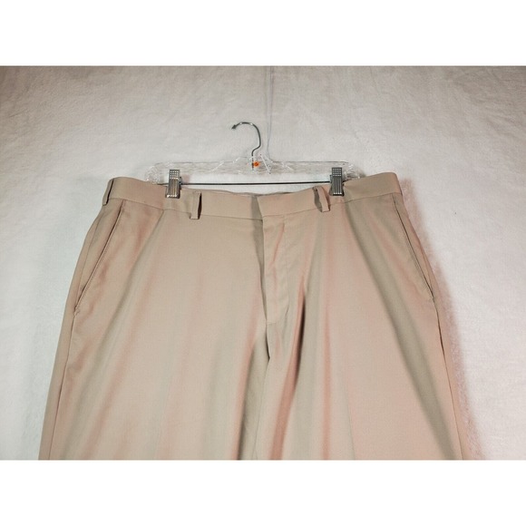 PGA TOUR Dress Pants Mens Khaki Flat Front Straight Leg Light Wash Slash Pockets - Picture 4 of 8